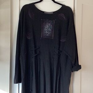 Blue Fish Black Vintage Caryatid Dress with single panel potted plant and leaves